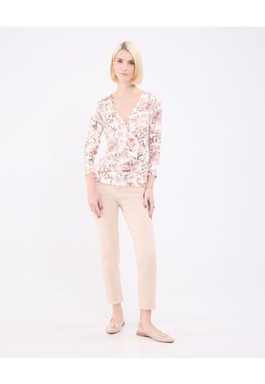 Camiseta Para Mujer Manga Larga Cuello V Color Crema Marca Patprimo #30093770