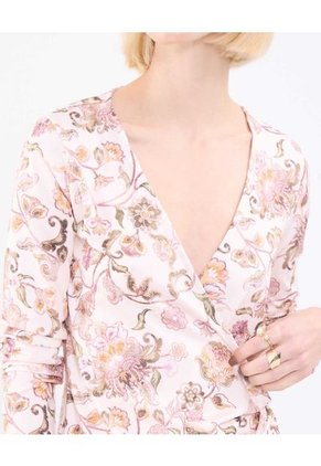 Camiseta Para Mujer Manga Larga Cuello V Color Crema Marca Patprimo #30093770