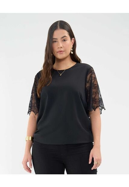 Blusa Con Encaje  Para Mujer Negro Patprimo