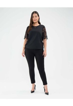 Blusa Con Encaje  Para Mujer Negro Patprimo