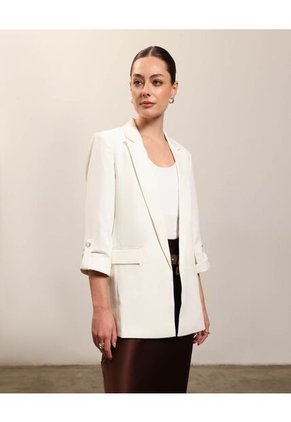 Blazer Unicolor Con Solapa  Para Mujer Blanco Patprimo