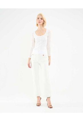 Camiseta Para Mujer Manga Larga Cuello Redondo Color Crema Marca Patprimo #30093635