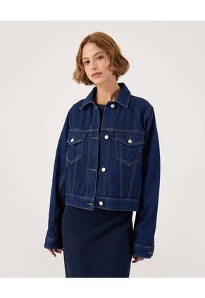 Chaqueta Trucker En Tono Azul Oscuro Para Mujer Azul Patprimo
