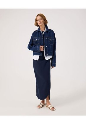 Chaqueta Trucker En Tono Azul Oscuro Para Mujer Azul Patprimo