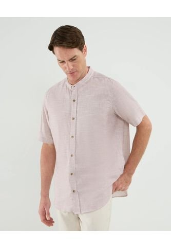 Camisa Manga Corta Cuello Neru Lino   Para Hombre Vino Patprimo Patprimo
