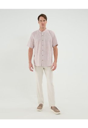 Camisa Manga Corta Cuello Neru Lino   Para Hombre Vino Patprimo