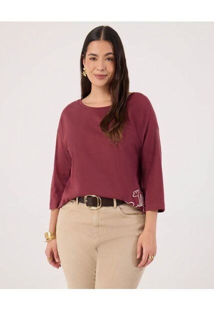 Camiseta Para Mujer Manga 3/4 Cuello Redondo Color Vino Marca Patprimo #14091449