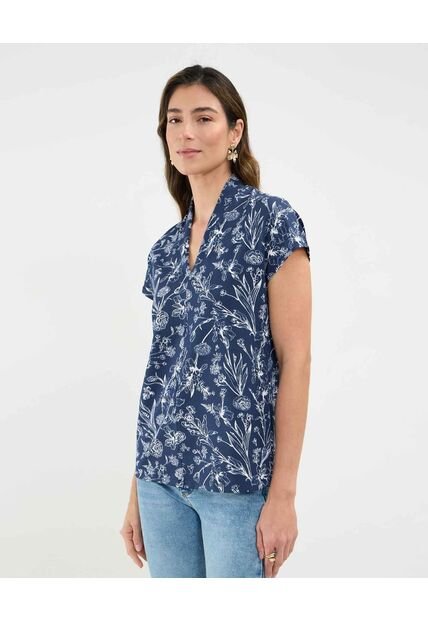 Camiseta Estampada Cuello En V  Para Mujer Azul Patprimo