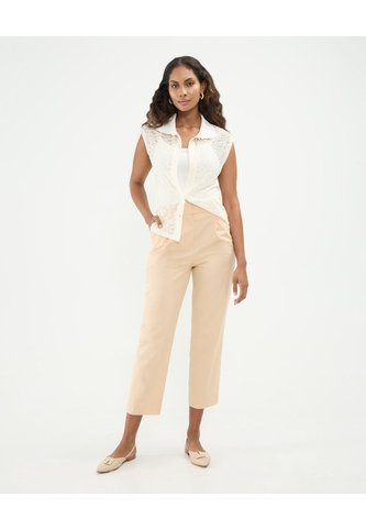 Pantalon Recto, Pretina Resortada En Posterior  Para Mujer Beige Patprimo Patprimo