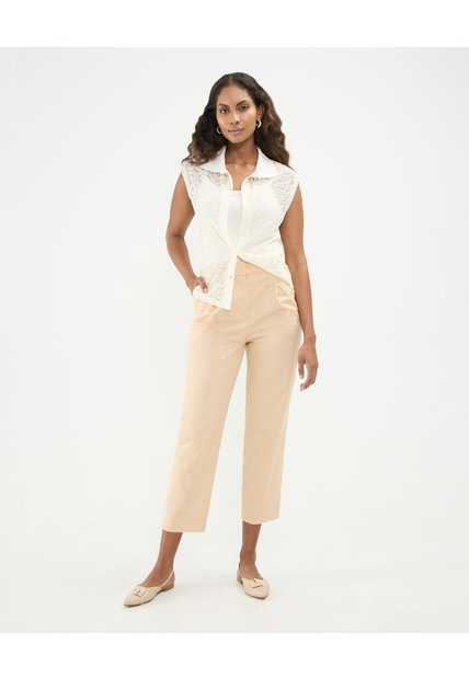 Pantalon Recto, Pretina Resortada En Posterior  Para Mujer Beige Patprimo