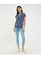 Camiseta Estampada Cuello En V  Para Mujer Azul Patprimo de Patprimo
