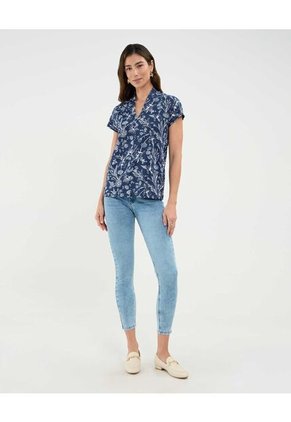 Camiseta Estampada Cuello En V  Para Mujer Azul Patprimo