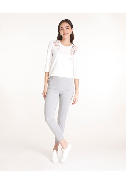 Leggings Preteñido Con Bolsillos Ribete En Frente, Simulacion Jota, Lineas Gris  Para Mujer Gris Patprimo