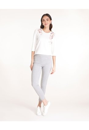 Leggings Preteñido Con Bolsillos Ribete En Frente, Simulacion Jota, Lineas Gris Para Mujer Gris Patprimo