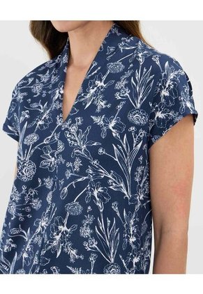 Camiseta Estampada Cuello En V  Para Mujer Azul Patprimo