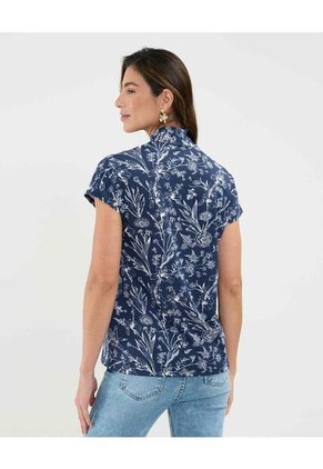 Camiseta Estampada Cuello En V  Para Mujer Azul Patprimo