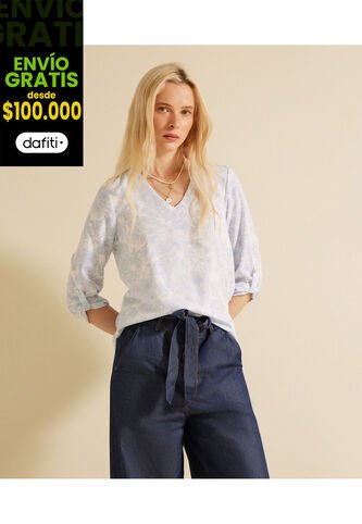 Blusa Para Mujer Manga 3/4 Color Azul  Marca Patprimo #30122897 Patprimo