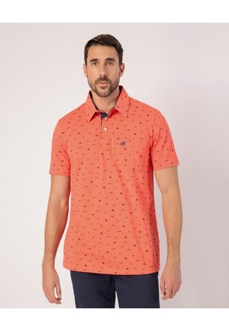 Polo Con Microestampado   Para Hombre Naranja Patprimo Patprimo