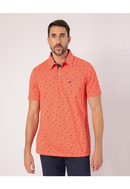 Polo Con Microestampado   Para Hombre Naranja Patprimo
