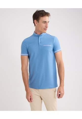 Polo Cuello Mao Con Bolsillo Ribete Texturizada  Para Hombre Azul Patprimo Patprimo