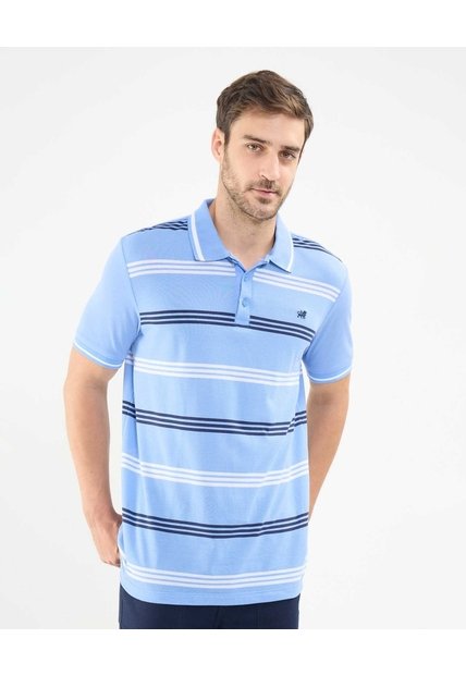 Polo Tejida Con Franjas  Para Hombre Azul Patprimo