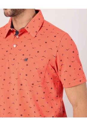 Polo Con Microestampado   Para Hombre Naranja Patprimo