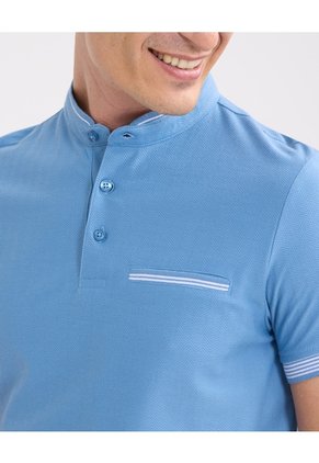 Polo Cuello Mao Con Bolsillo Ribete Texturizada  Para Hombre Azul Patprimo