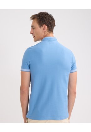 Polo Cuello Mao Con Bolsillo Ribete Texturizada  Para Hombre Azul Patprimo