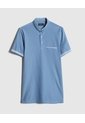 Polo Cuello Mao Con Bolsillo Ribete Texturizada  Para Hombre Azul Patprimo de Patprimo