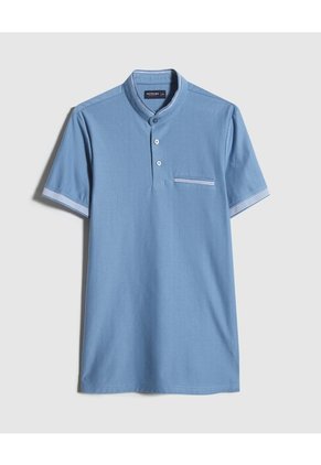 Polo Cuello Mao Con Bolsillo Ribete Texturizada  Para Hombre Azul Patprimo
