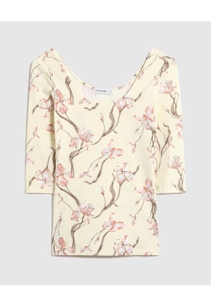 Camiseta  Para Mujer Manga 3/4 Cuello Redondo Color Crema Marca Patprimo #30093854