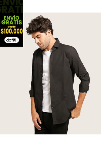 Camisa Para Hombre Manga Larga Sin Bolsillo Cuello Italiano Color Negro Marca Patprimo #44012582 Patprimo