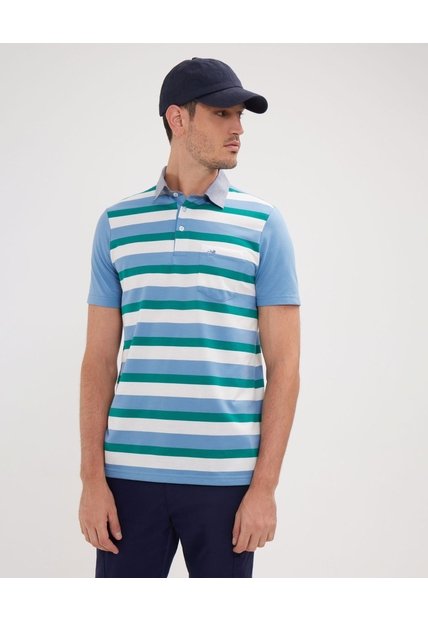 Polo Preteñida, Cuello Maquina Con Bolsillo  Para Hombre Azul Patprimo