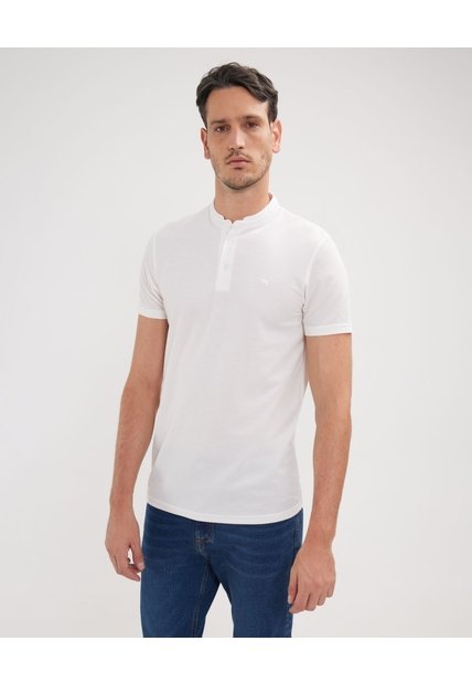 Polo Mao Unicolor Con Pestaña Unicolor  Sin Bolsillo Silueta Slim Fit  Para Hombre Blanco Patprimo