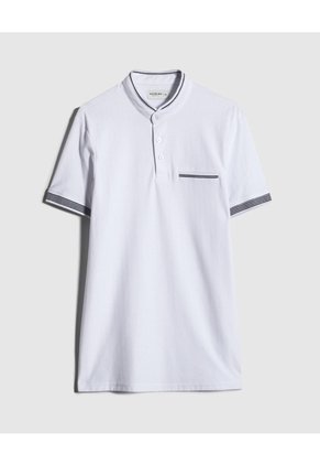 Polo Cuello Mao Unicolor Con Bolsillo Ribete  Para Hombre Blanco Patprimo