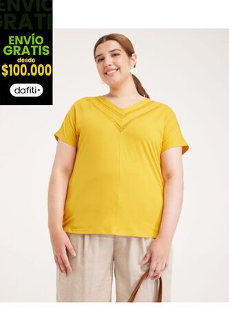 Camiseta Para Mujer Manga Corta Color Amarillo  Marca Patprimo #14091316 Patprimo