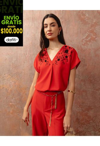 Blusa  Para Mujer Manga Corta Color Rojo Marca Patprimo #30123644 Patprimo