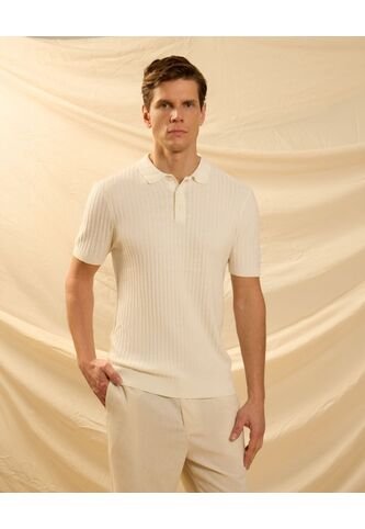 Polo  Para Hombre Cuello Tejido Sin Bolsillo Color Crema Marca Patprimo #44112794 Patprimo