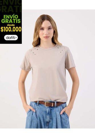 Camiseta  Para Mujer Manga Corta Cuello Redondo Color Beige Marca Patprimo #30093882 Patprimo