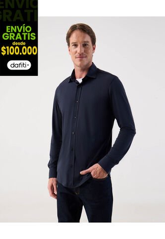 Camisa  Para Hombre Manga Larga Sin Bolsillo Cuello Italiano Color Azul Marca Patprimo #44013184 Patprimo