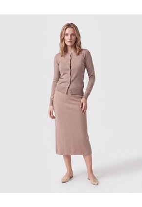 Falda Midi De Punto Con Pretina Elástica Mujer Para Mujer Café Patprimo