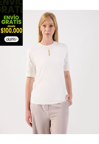 Camiseta  Para Mujer Manga Corta Cuello Redondo Color Blanco Marca Patprimo #30093879 Patprimo