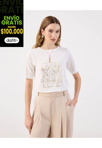 Camiseta  Para Mujer Manga Corta Cuello Redondo Color Blanco Marca Patprimo #30093902 Patprimo