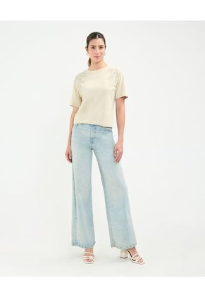 Camiseta Para Mujer Manga Corta Cuello Redondo Color Beige Marca Patprimo #30093720