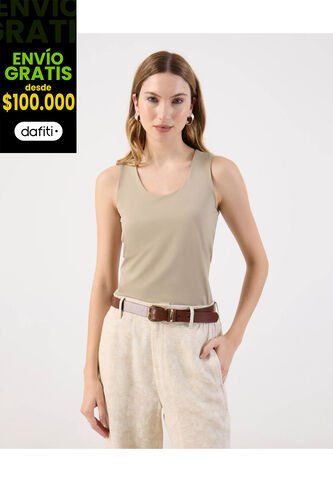 Camiseta  Para Mujer Manga Sisa Cuello Redondo Color Beige Marca Patprimo #30093852 Patprimo