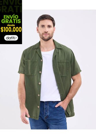 Camisa  Para Hombre Manga Corta Con Bolsillo Cuello Resort Color Verde Marca Patprimo #44013112 Patprimo