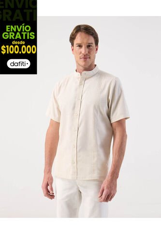 Camisa Guayabera  Para Hombre Manga Corta Sin Bolsillo Color Café Marca Patprimo #44030405 Patprimo