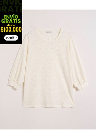 Camiseta  Para Mujer Manga 3/4 Cuello Redondo Color Crema Marca Patprimo #30093801 Patprimo