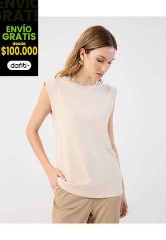 Camiseta  Para Mujer Manga Corta Cuello Redondo Color Beige Marca Patprimo #30093874 Patprimo