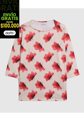 Camiseta  Para Mujer Manga 3/4 Cuello Redondo Color Rojo Marca Patprimo #14091456 Patprimo